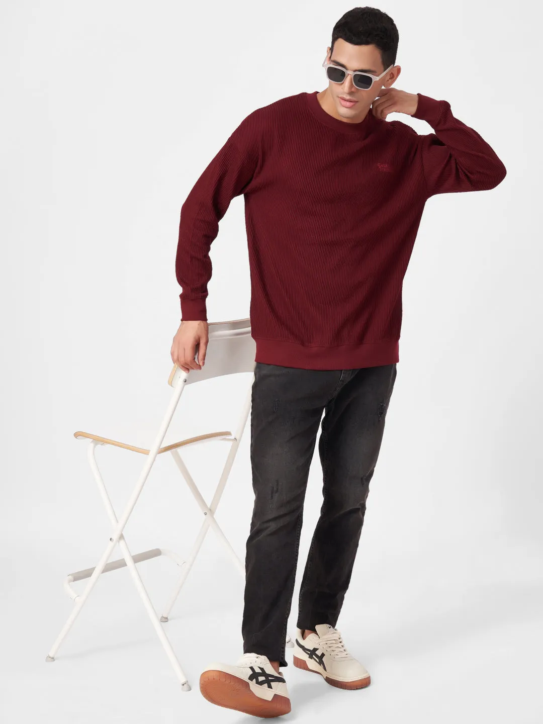 100% Cotton Buck Knit Full Sleeve Round Neck Sweatshirt