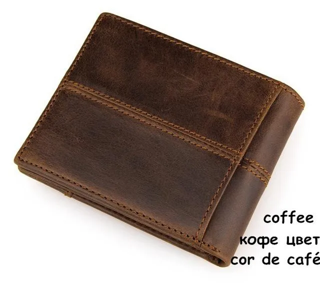 100% Genuine Cow Leather Men's Splice Purse Fashion Short Wallets