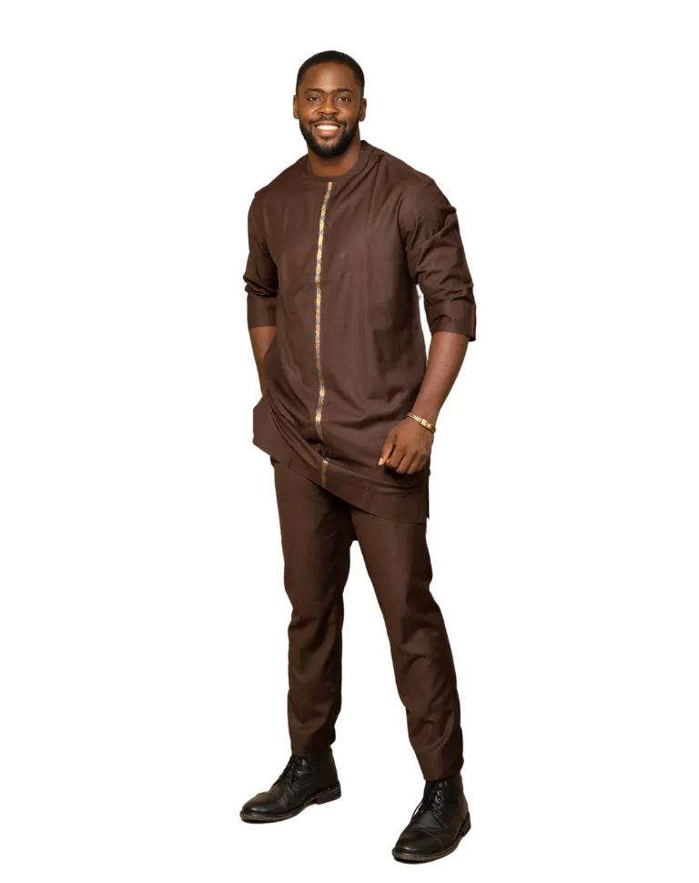 2 Pc African Print 3 Quarter Sleeve Kaftan Top and Trouser for Men - Nnanna