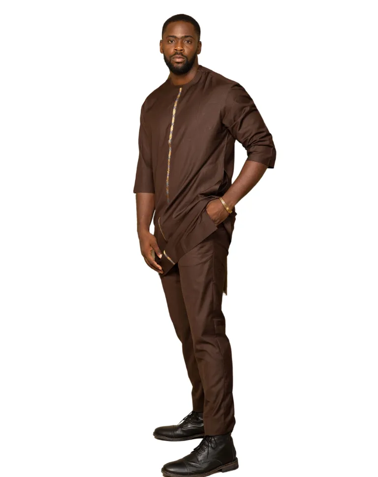 2 Pc African Print 3 Quarter Sleeve Kaftan Top and Trouser for Men - Nnanna