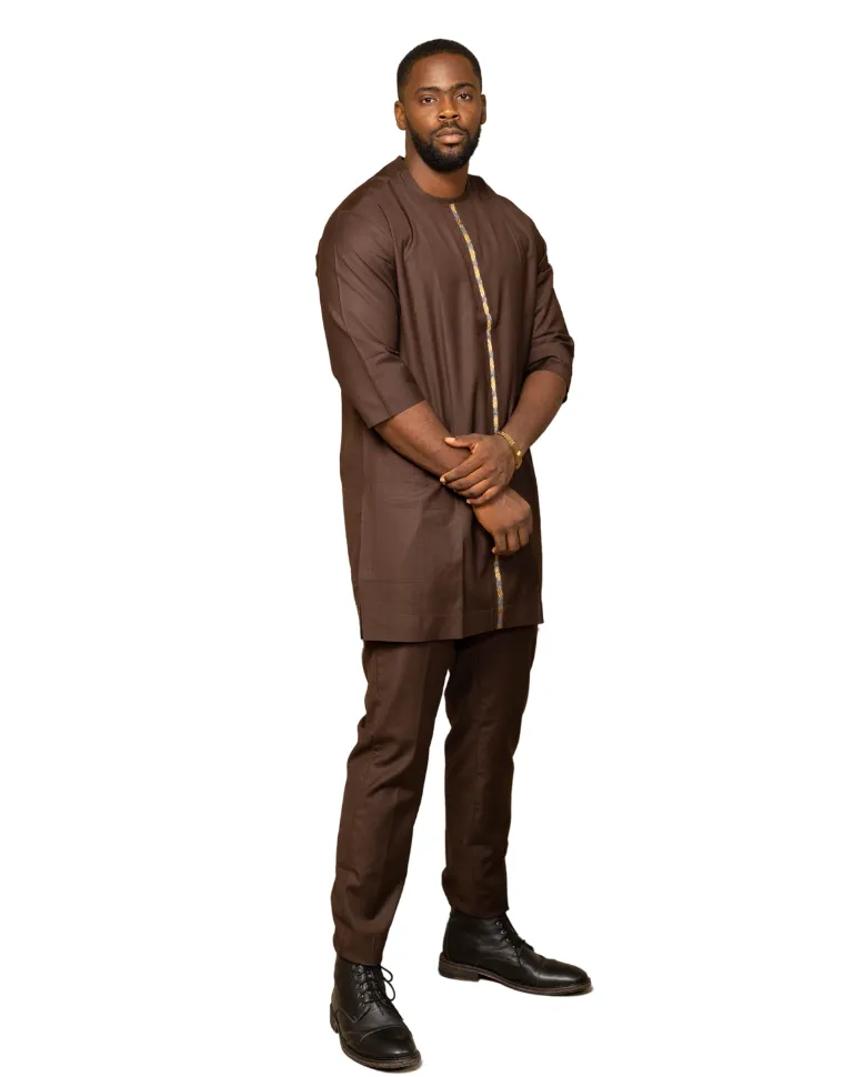 2 Pc African Print 3 Quarter Sleeve Kaftan Top and Trouser for Men - Nnanna