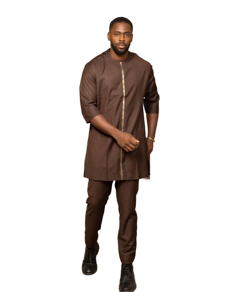 2 Pc African Print 3 Quarter Sleeve Kaftan Top and Trouser for Men - Nnanna