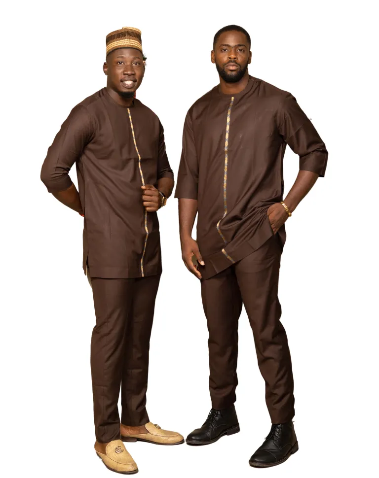 2 Pc African Print 3 Quarter Sleeve Kaftan Top and Trouser for Men - Nnanna