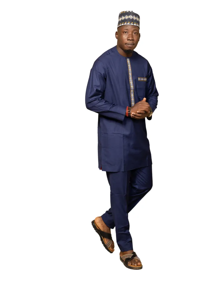 2 Pc African Print Long Sleeve Kaftan Top and Trouser for Men - Chidi