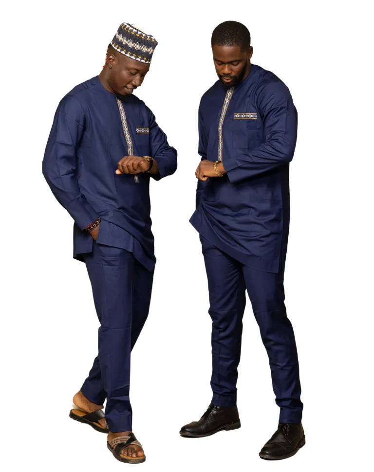 2 Pc African Print Long Sleeve Kaftan Top and Trouser for Men - Chidi