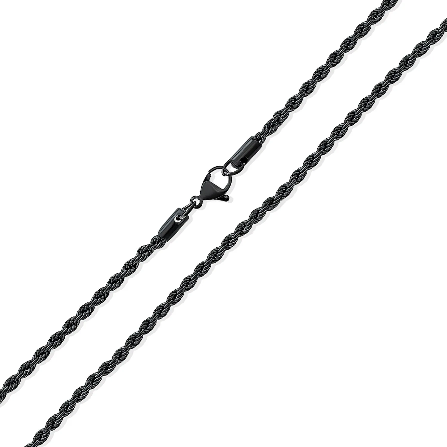 3-5mm Wheat Rope Chain Necklace Black Silver Gold Plated Stainless Steel