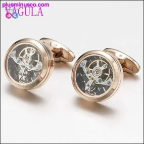 3 Colors High Quality Movement Tourbillon Round Cuff Links