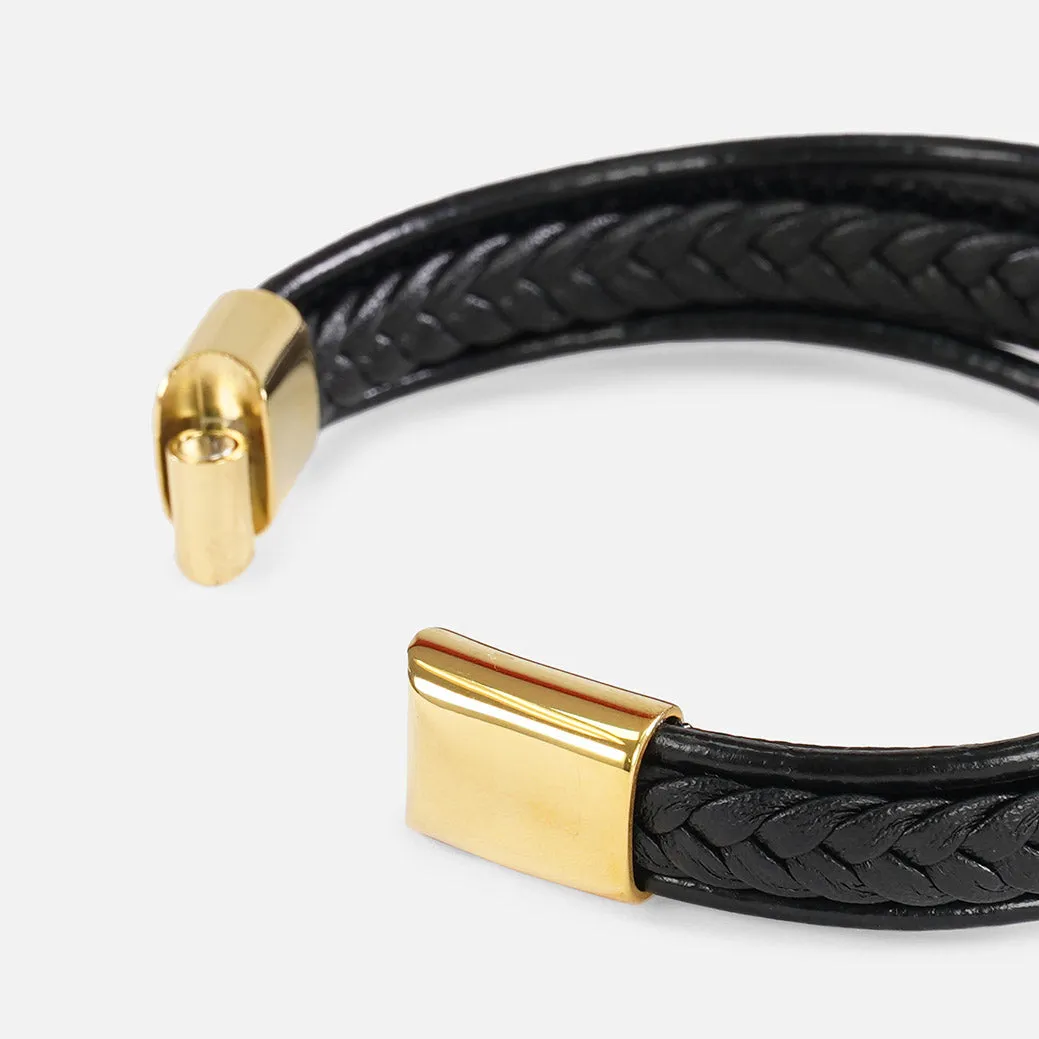 3 in 1 Gold Cross Leather Bracelet