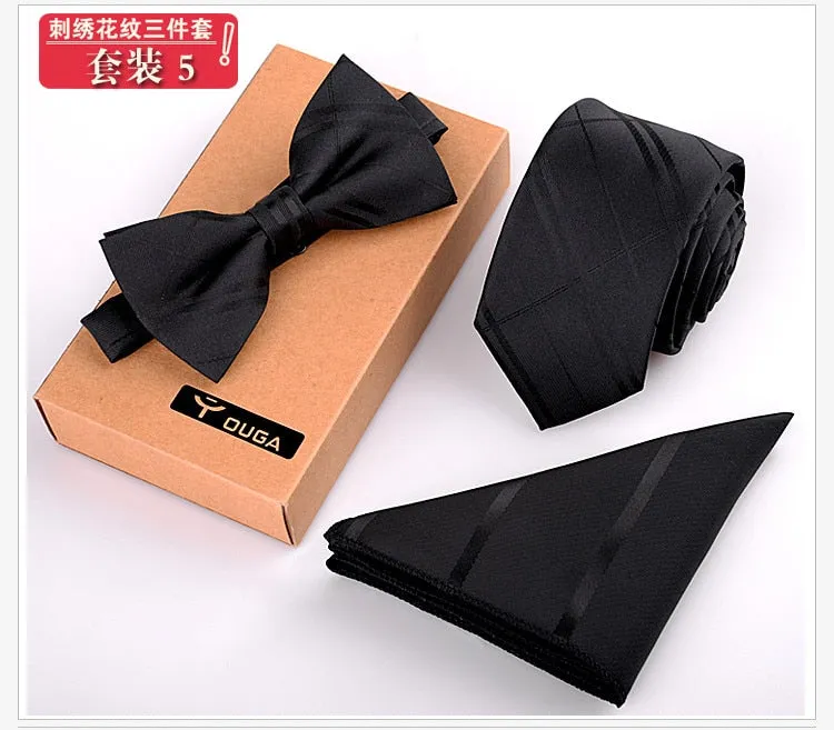 3 PCS Men Bow Tie and Handkerchief Set Bowtie Slim Necktie