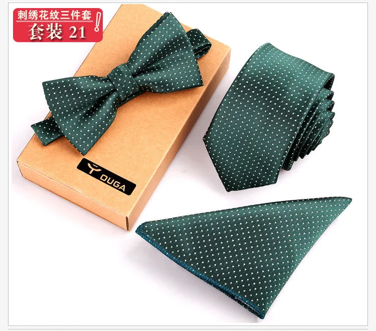 3 PCS Men Bow Tie and Handkerchief Set Bowtie Slim Necktie