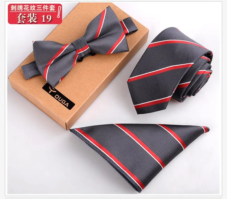 3 PCS Men Bow Tie and Handkerchief Set Bowtie Slim Necktie