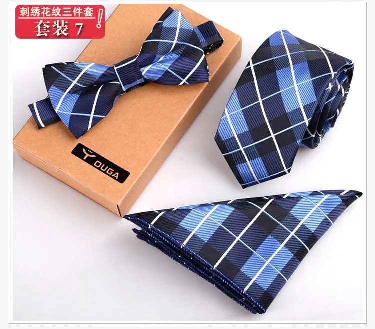 3 PCS Men Bow Tie and Handkerchief Set Bowtie Slim Necktie