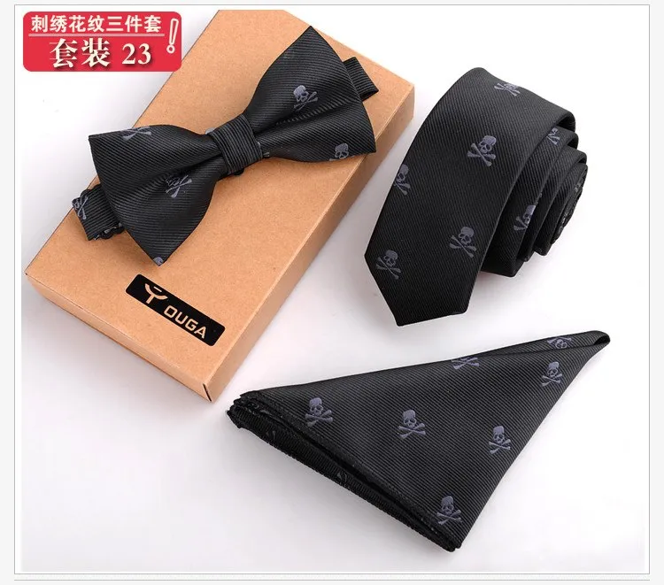 3 PCS Men Bow Tie and Handkerchief Set Bowtie Slim Necktie