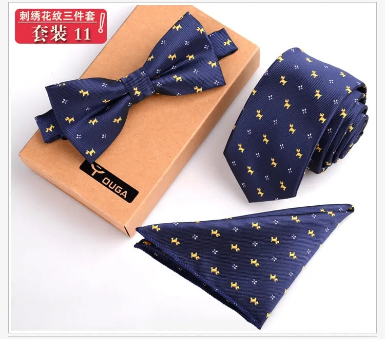 3 PCS Men Bow Tie and Handkerchief Set Bowtie Slim Necktie