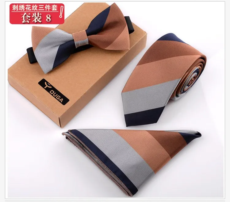 3 PCS Men Bow Tie and Handkerchief Set Bowtie Slim Necktie