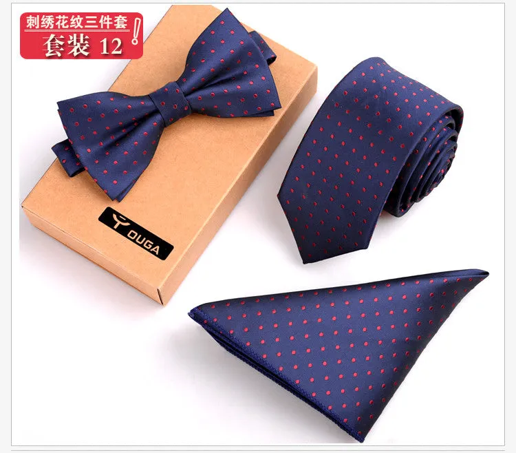 3 PCS Men Bow Tie and Handkerchief Set Bowtie Slim Necktie