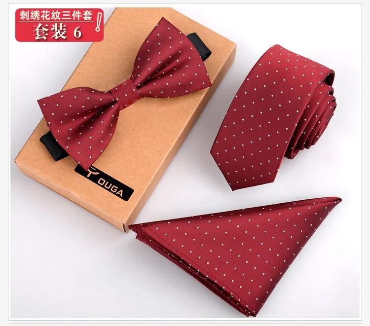 3 PCS Men Bow Tie and Handkerchief Set Bowtie Slim Necktie