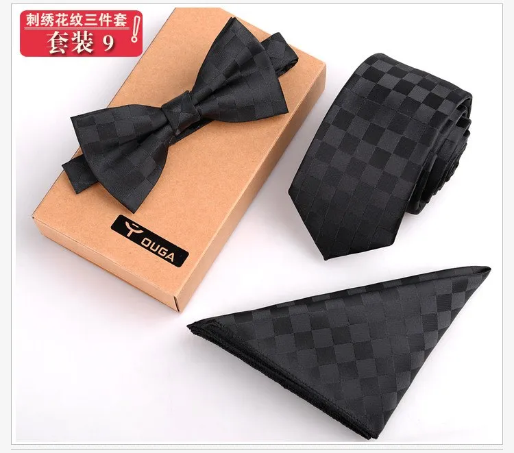 3 PCS Men Bow Tie and Handkerchief Set Bowtie Slim Necktie