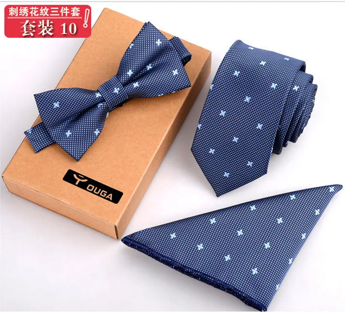 3 PCS Men Bow Tie and Handkerchief Set Bowtie Slim Necktie