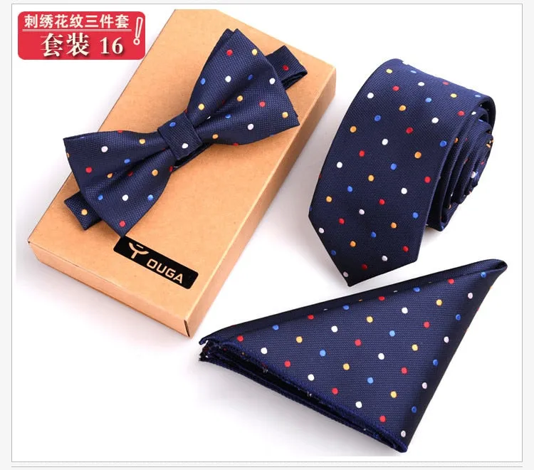 3 PCS Men Bow Tie and Handkerchief Set Bowtie Slim Necktie