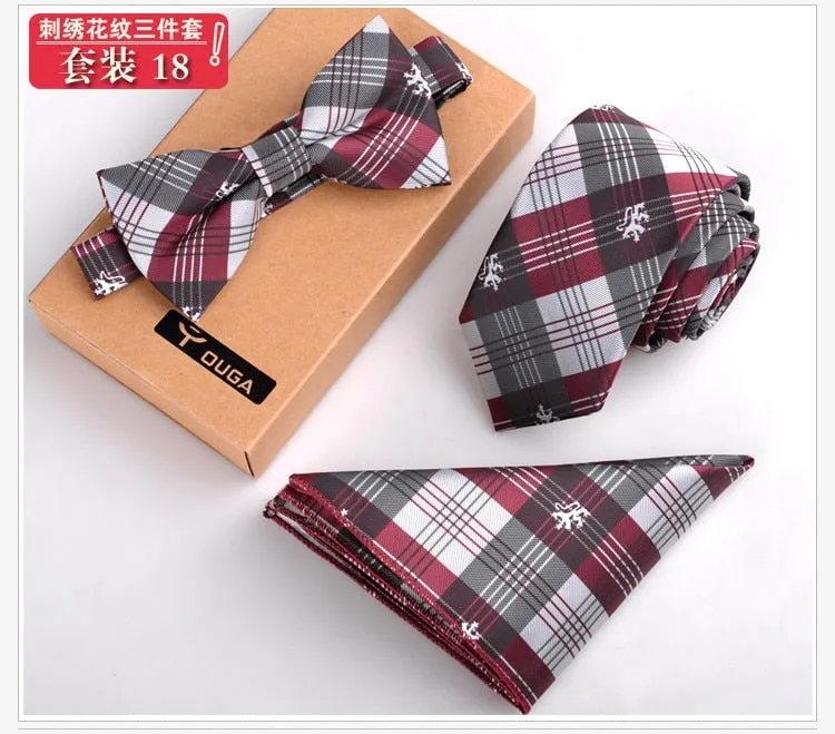 3 PCS Men Bow Tie and Handkerchief Set Bowtie Slim Necktie