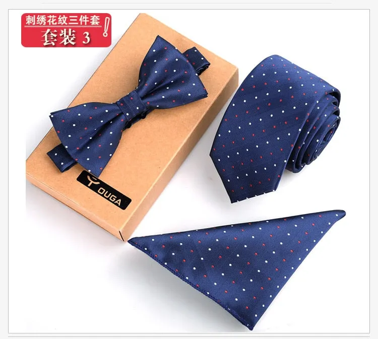 3 PCS Men Bow Tie and Handkerchief Set Bowtie Slim Necktie