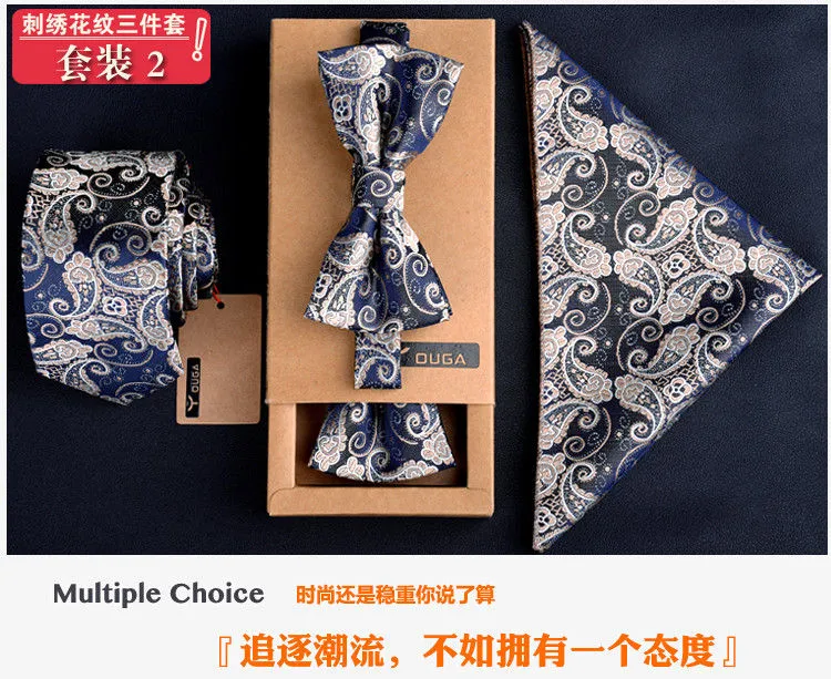 3 PCS Men Bow Tie and Handkerchief Set Bowtie Slim Necktie