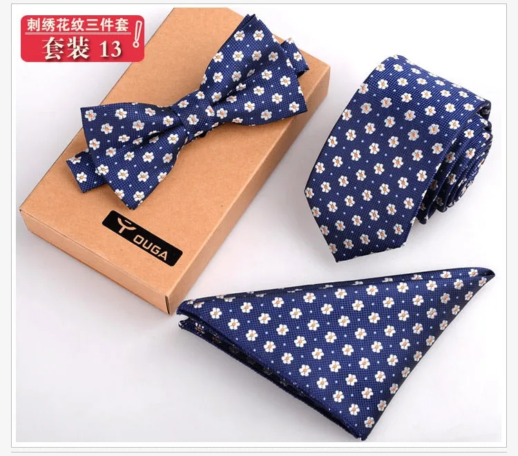 3 PCS Men Bow Tie and Handkerchief Set Bowtie Slim Necktie