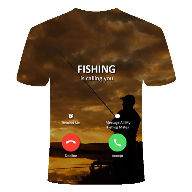 3D Print Funny Fishing Shirts Rod O-neck