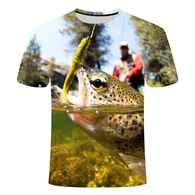 3D Print Funny Fishing Shirts Rod O-neck