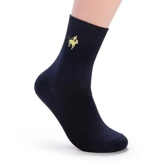 5 Pairs Per Lot Polo Men's Sheer Cotton Winter Socks with Embroidery