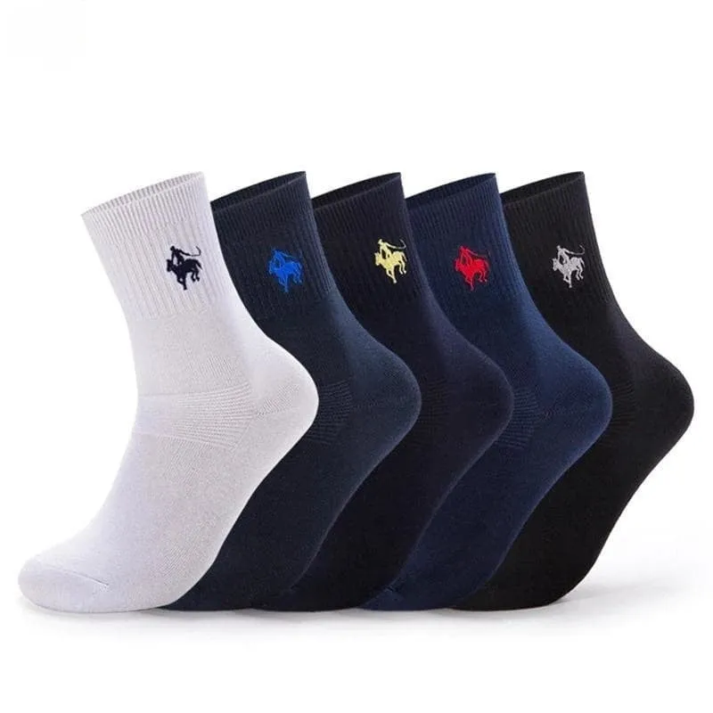 5 Pairs Per Lot Polo Men's Sheer Cotton Winter Socks with Embroidery