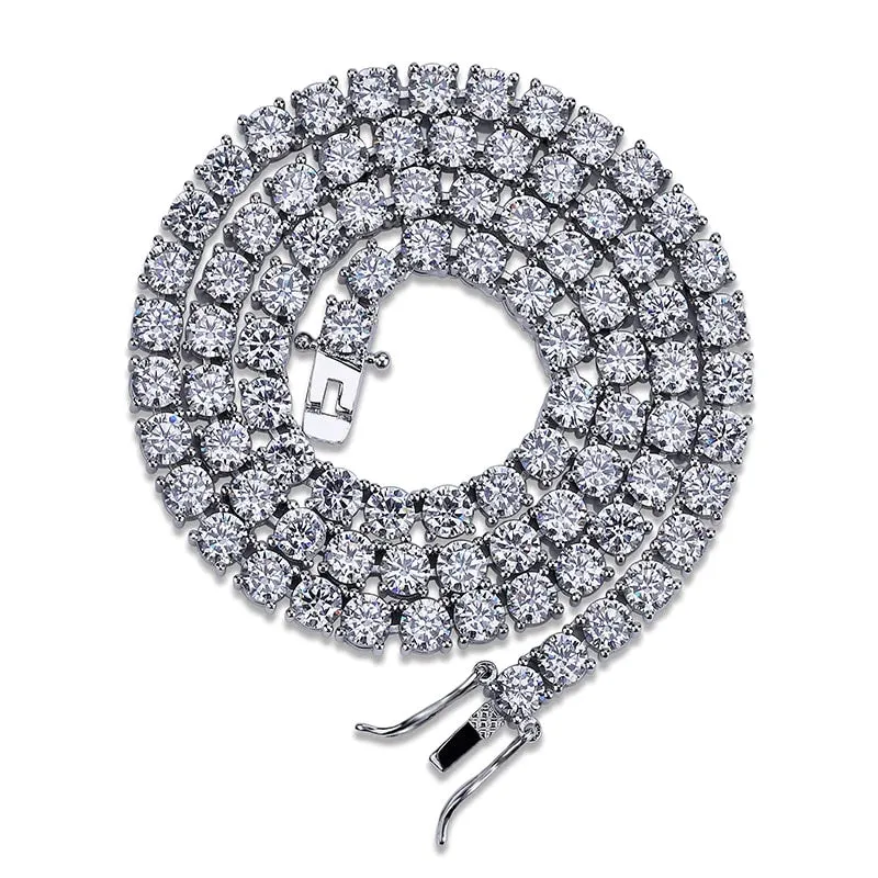 5mm Iced Out AAA Zircon 1 Row Tennis Chain Necklace Men's Hip-hop Jewelry