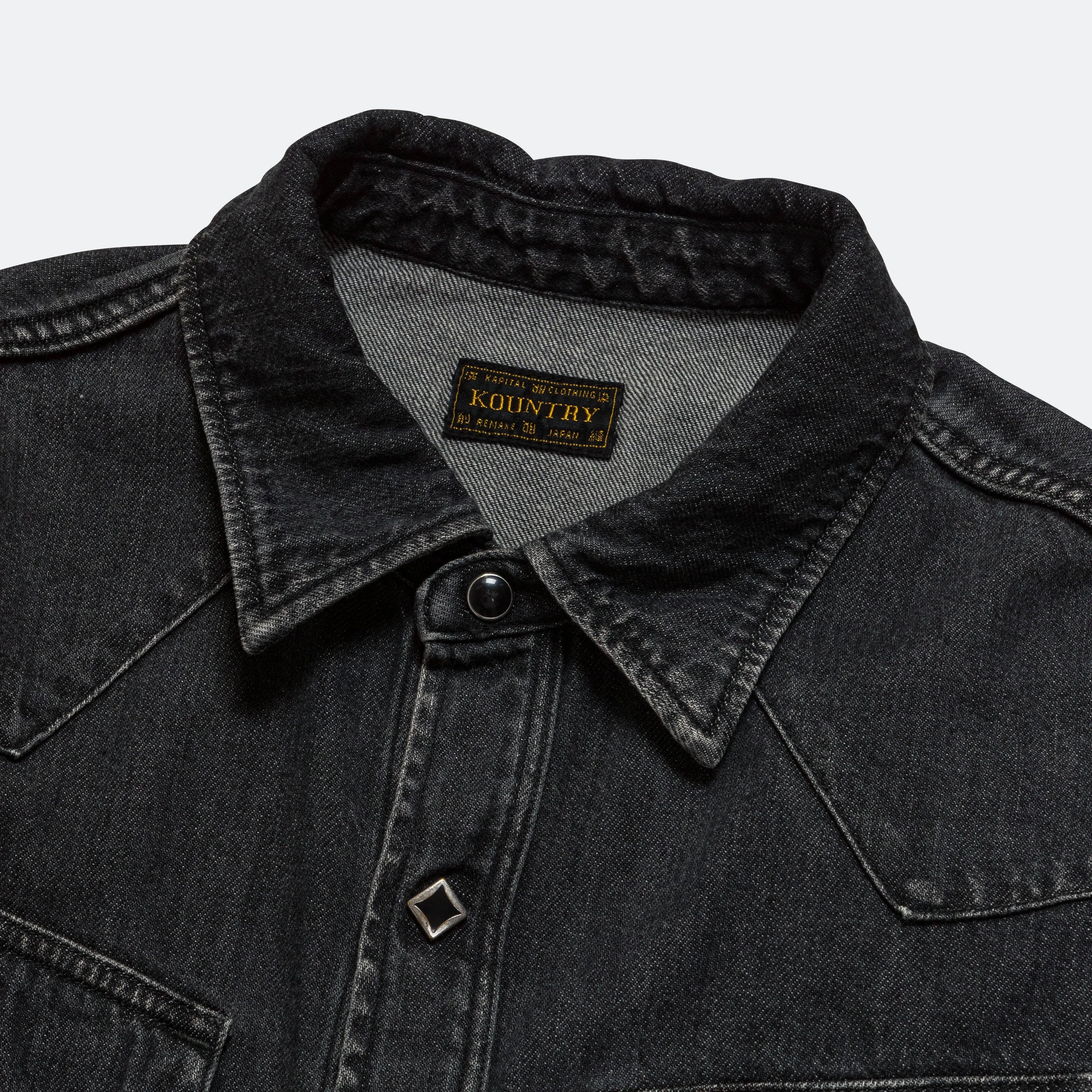 8ozBlack Denim Western Shirt (STUDS) - Black