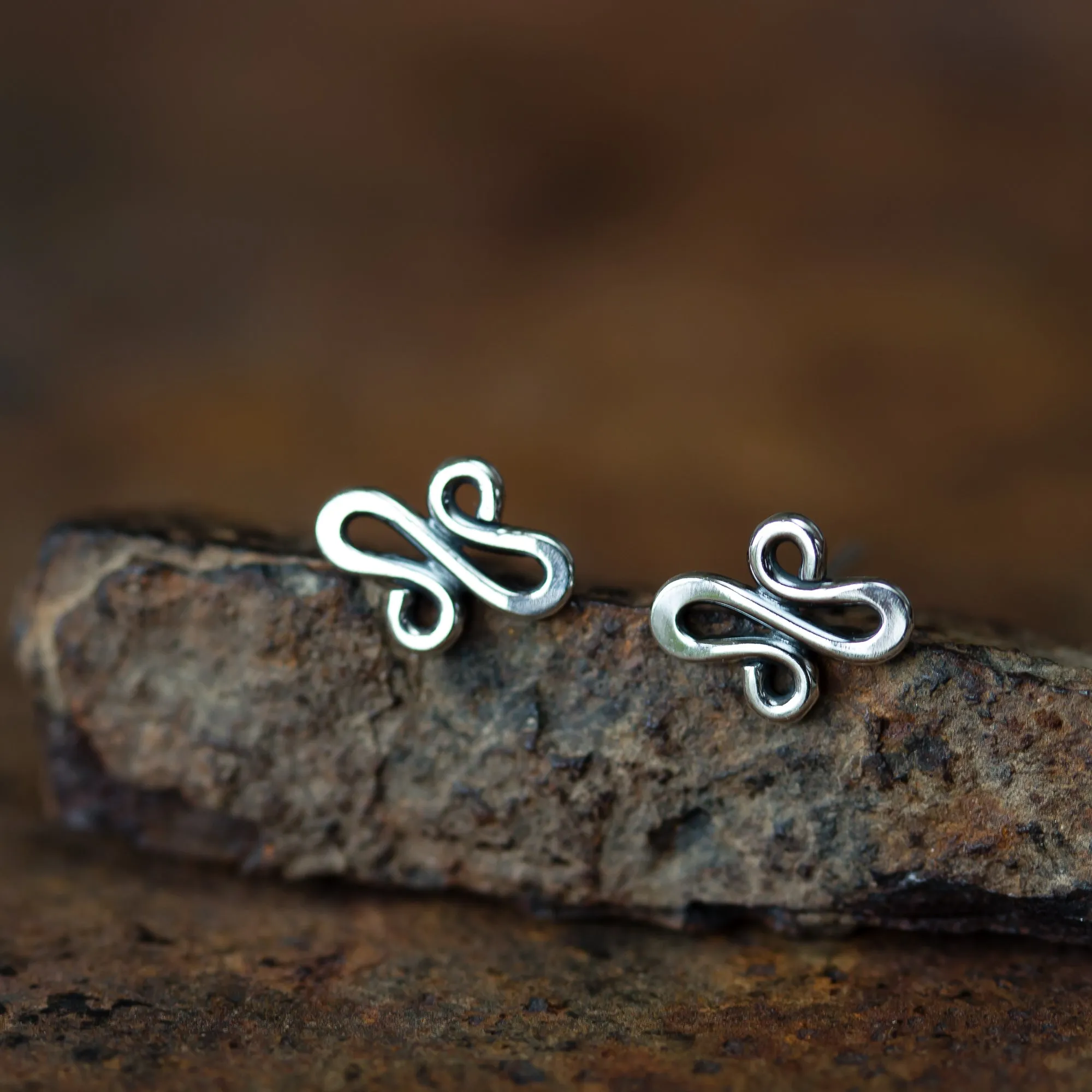 Abstract Tiny Squiggle Stud Earrings, Sterling Silver