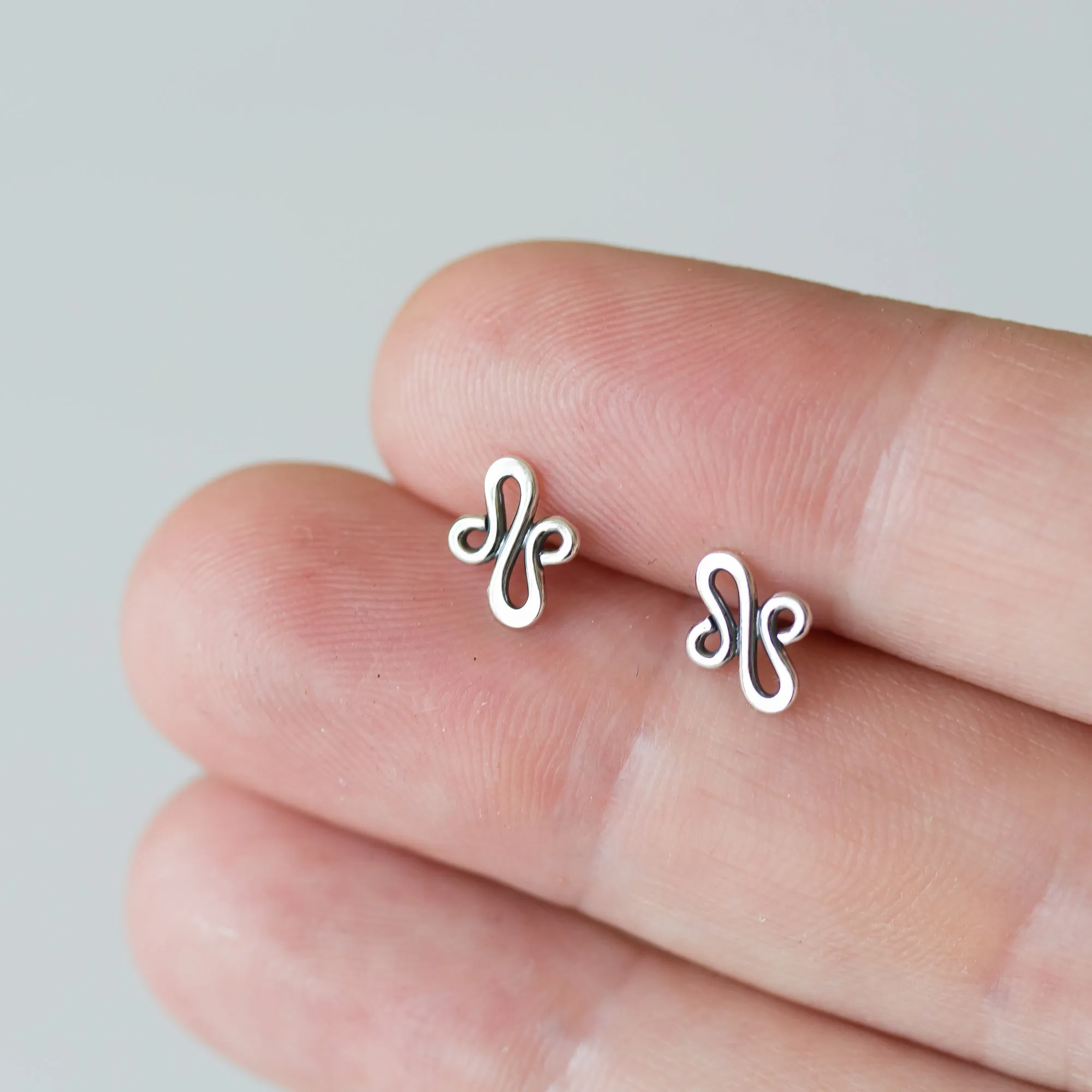 Abstract Tiny Squiggle Stud Earrings, Sterling Silver