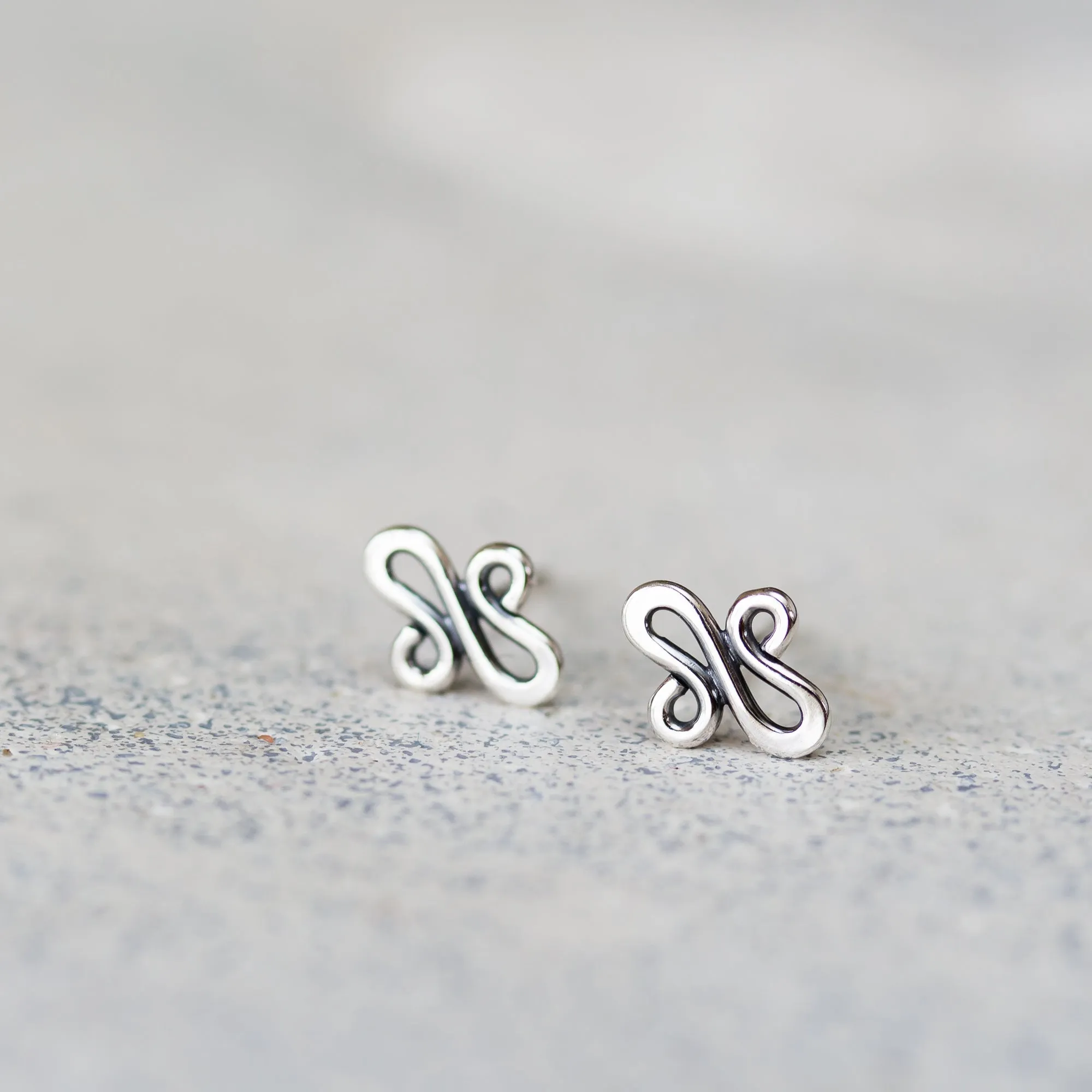 Abstract Tiny Squiggle Stud Earrings, Sterling Silver