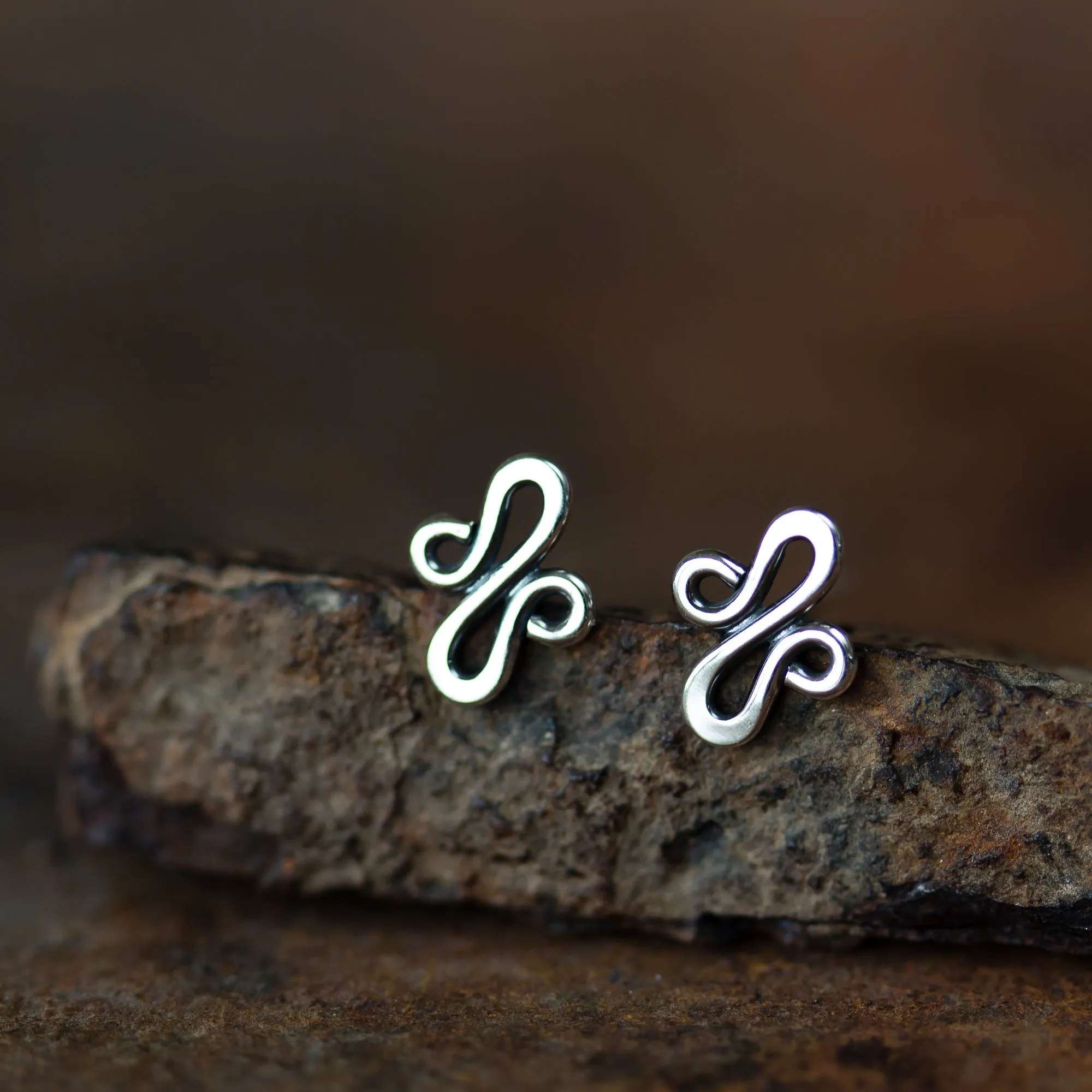 Abstract Tiny Squiggle Stud Earrings, Sterling Silver