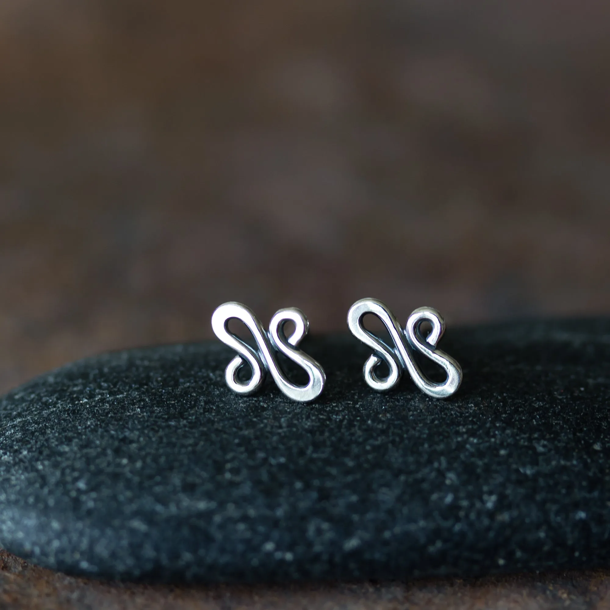 Abstract Tiny Squiggle Stud Earrings, Sterling Silver