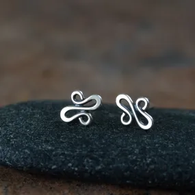 Abstract Tiny Squiggle Stud Earrings, Sterling Silver