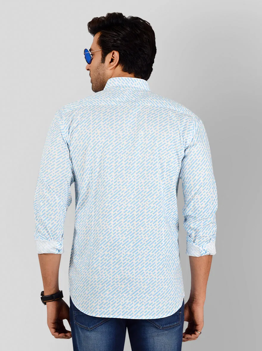 Air Blue & White Printed Slim Fit Casual Shirt | JadeBlue