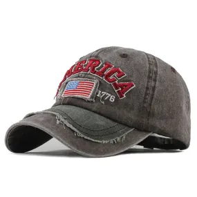 America Flag Vintage 1776 Washed Cotton Snapback Baseball Cap