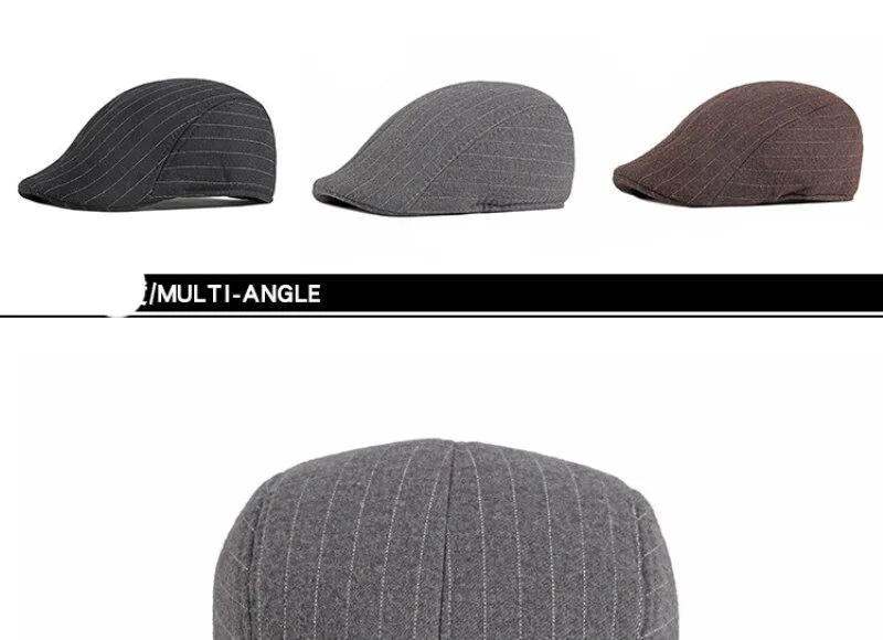 Autumn Winter Fashion Vintage Style Striped Beret Cap for Men