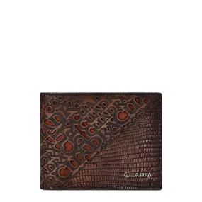 B3033LT - Cuadra brown casual fashion lizard leather bi fold wallet for men