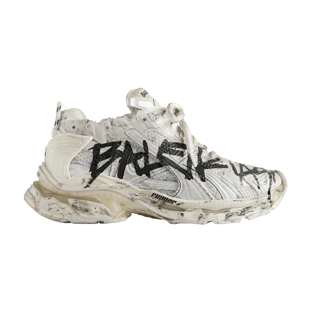 Balenciaga Runner Sneaker Graffiti in White and Black with Artistic Detailing