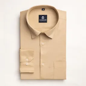 Beige Color Micro Checks Texture Satin Cotton Shirt For Men