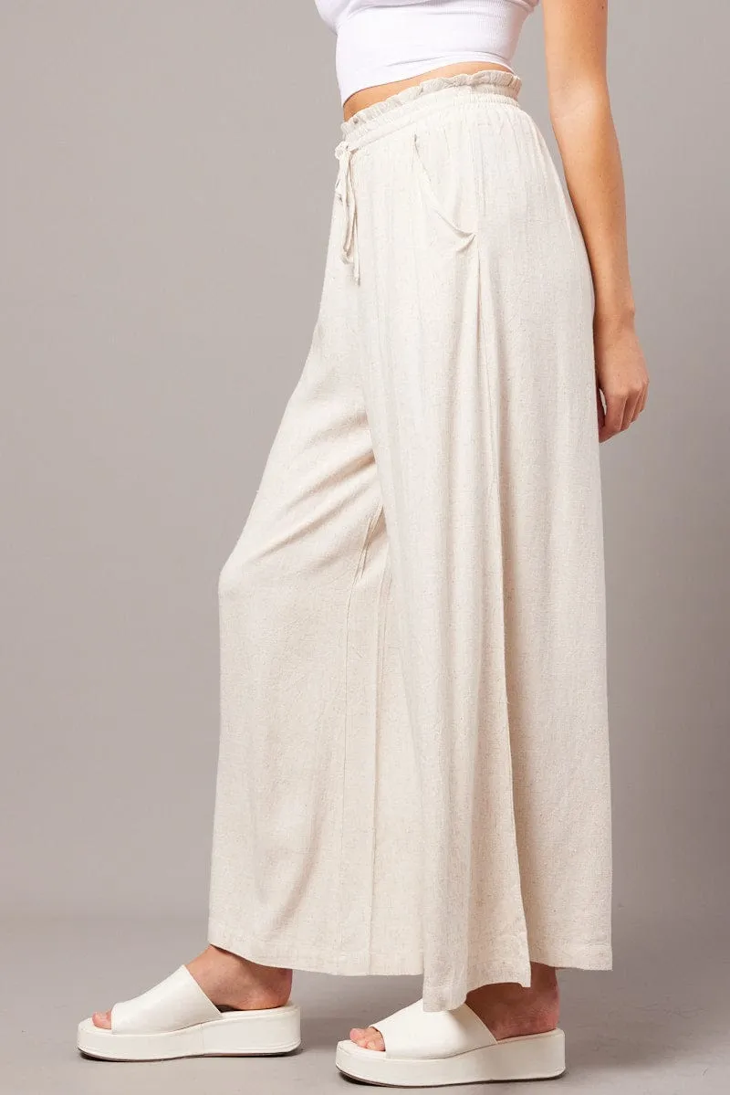 Beige Wide Leg Pants High Rise