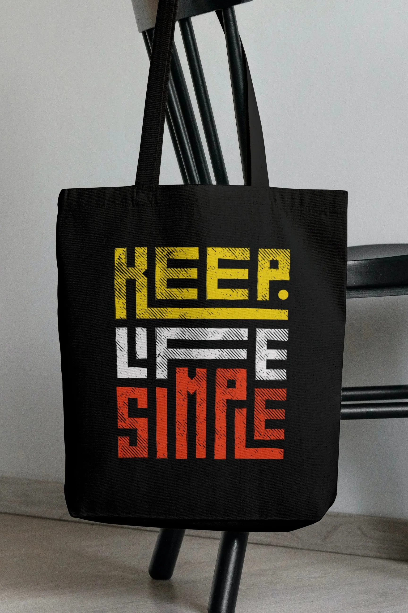 Black Keep Life Simple Tote Bag with Zipper