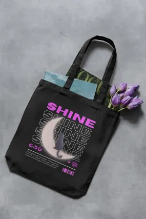 Black Moon Shine Tote Bag with Zipper