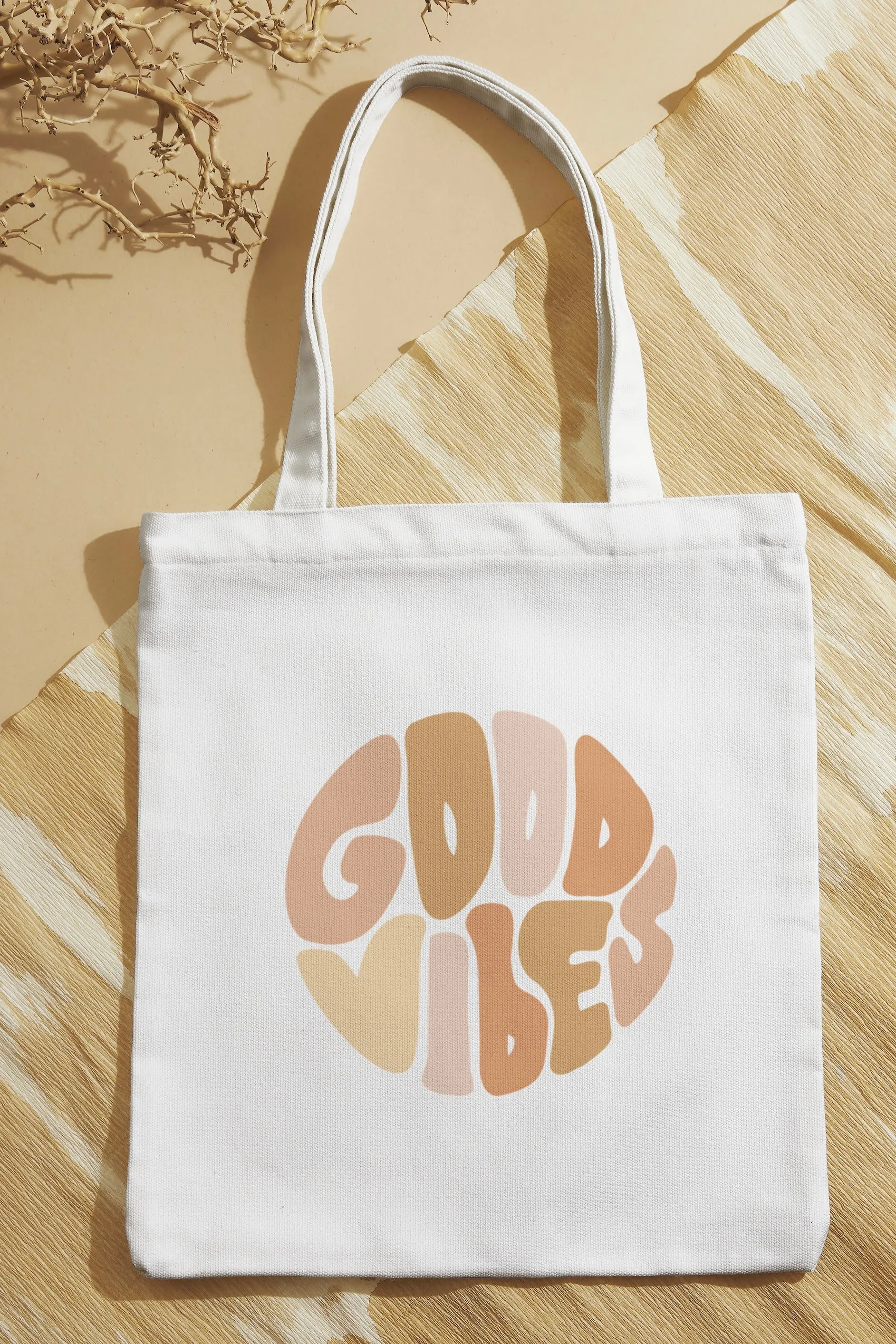 Black/White Good Vibes Tote Bag with Zipper